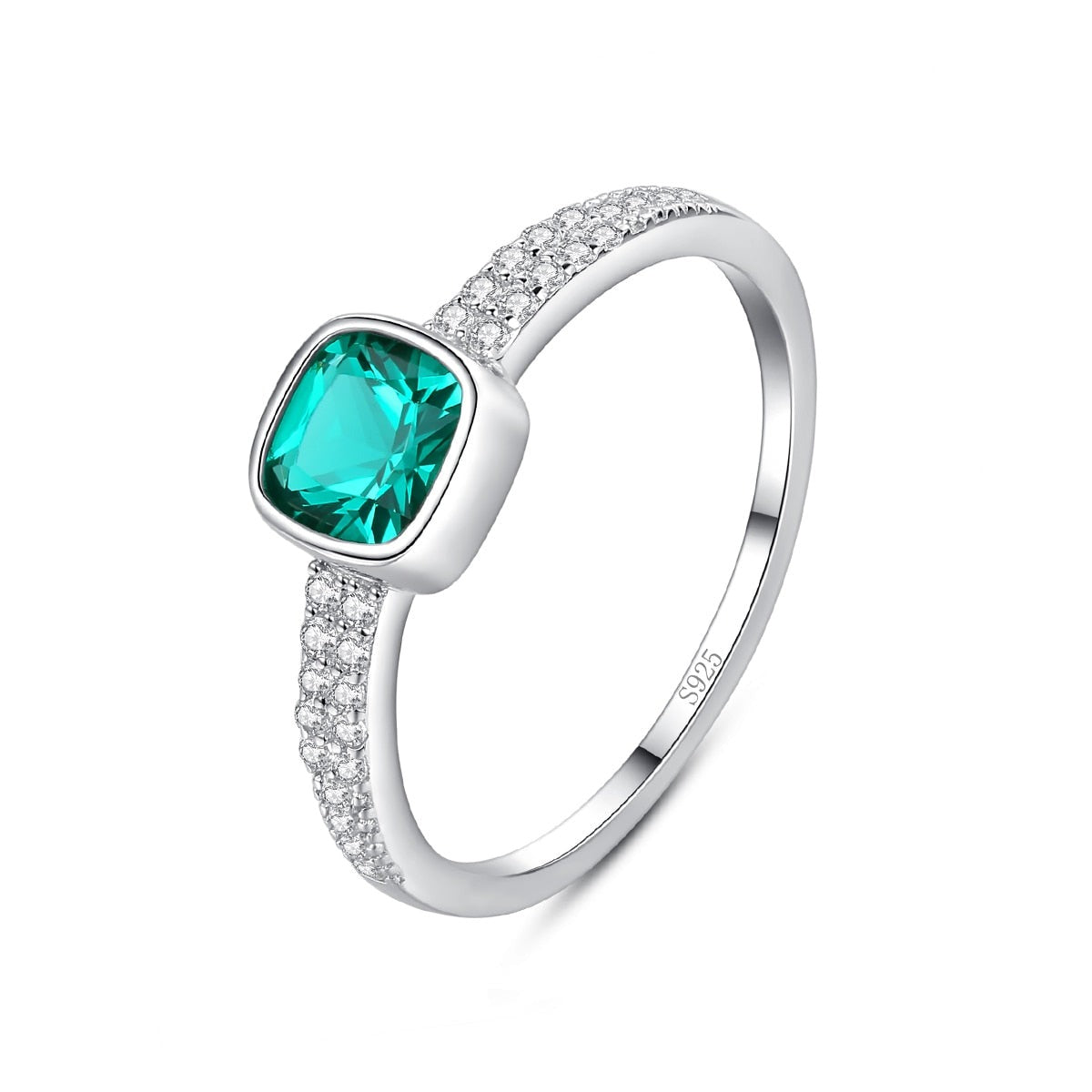 925 Silver Anillos Muj Emerald Gemstone Solitaire Ring