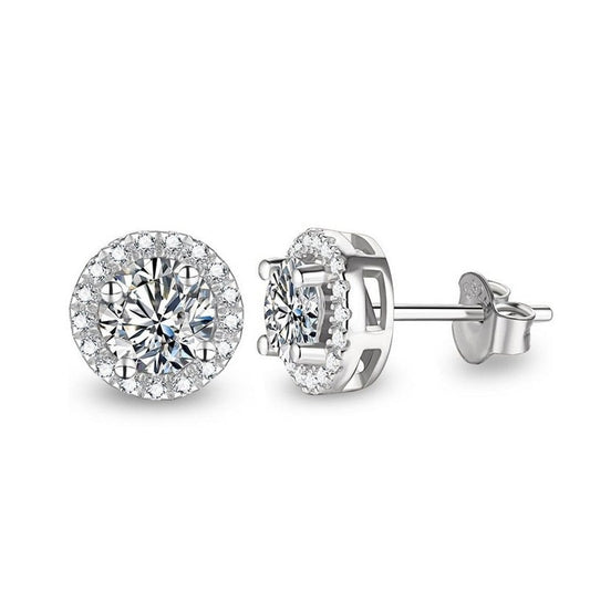 925 Silver Round Cut 3.0CT Moissanite Halo Earrings