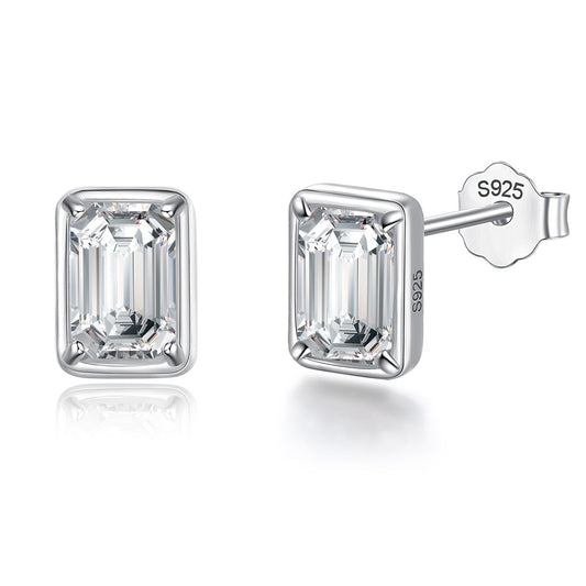 925 Silver Emerald Cut 1.2 Cttw Moissanite Earrings