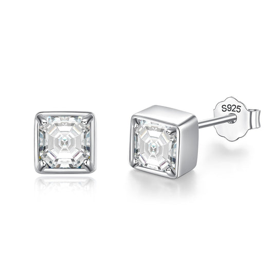 925 Silver Asscher Cut Moissanite Earrings