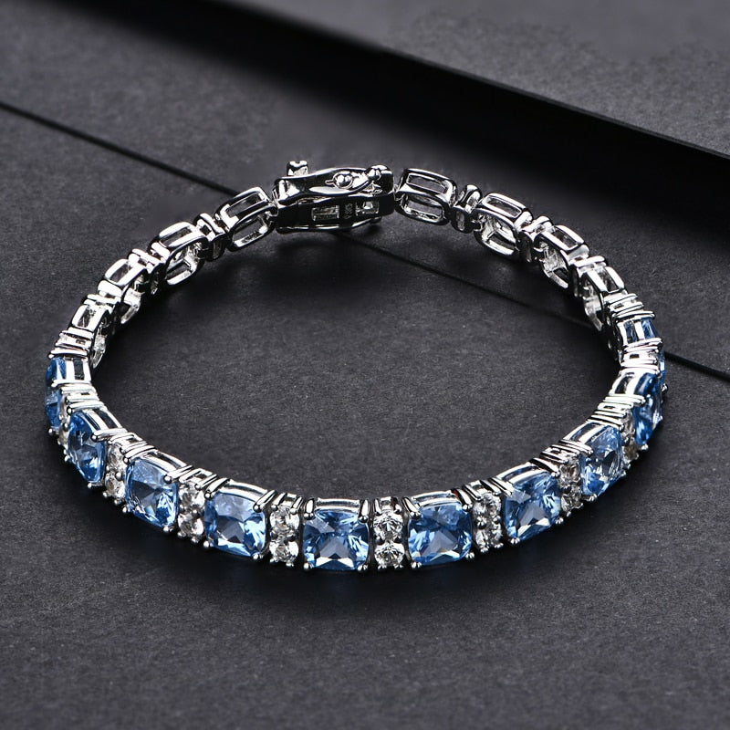 925 Silver 1CT Created Blue Spinel Tennis Bracelet