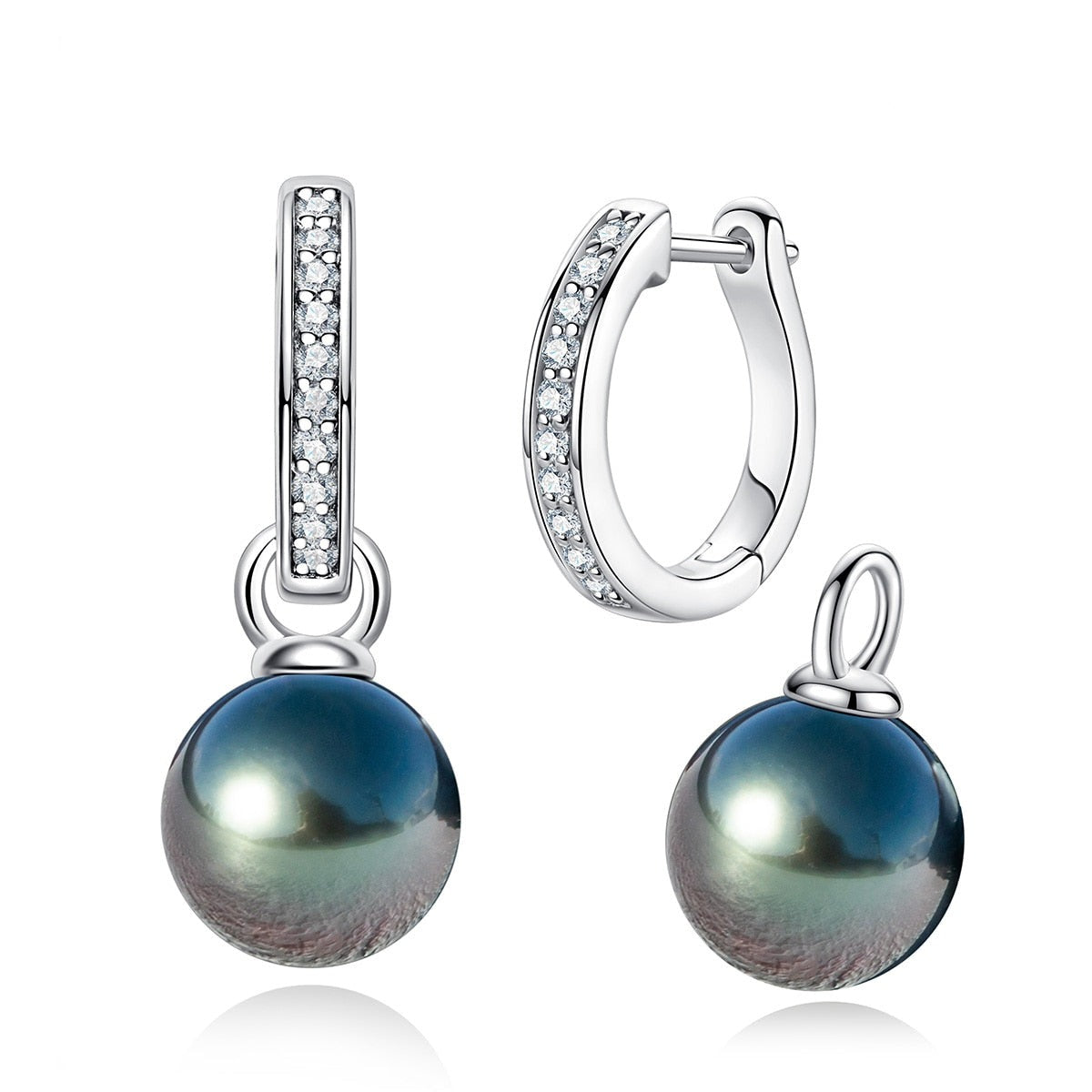 925 Silver 10mm Natural Tahitian Pearl and Moissanite Multipurpose Earrings