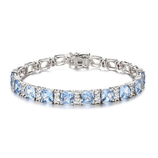 925 Silver 1CT Created Blue Spinel Tennis Bracelet