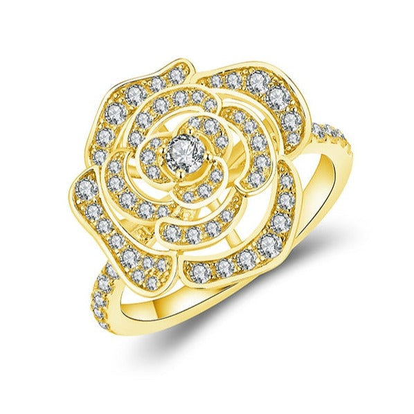 925 Silver Gold Plated 1.5CT Moissanite Rose Ring - yellow gold plated